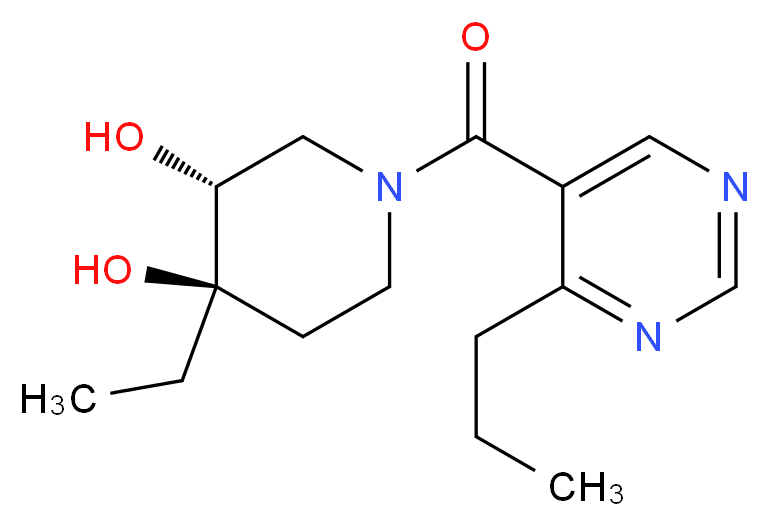 (3R*,4R*)-4-ethyl-1-[(4-propylpyrimidin-5-yl)carbonyl]piperidine-3,4-diol_Molecular_structure_CAS_)