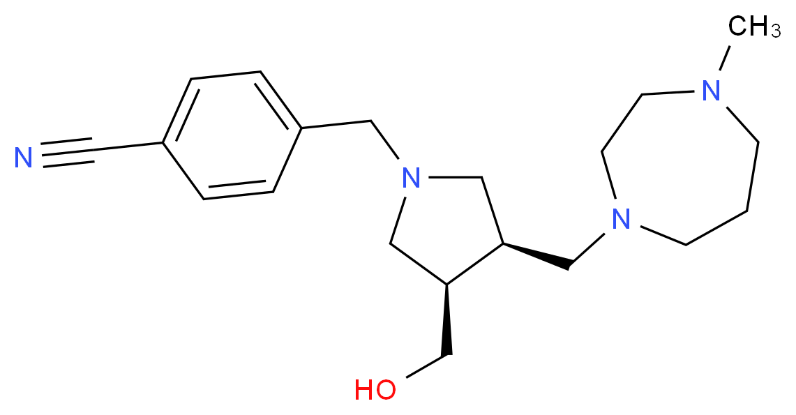 4-({(3R*,4S*)-3-(hydroxymethyl)-4-[(4-methyl-1,4-diazepan-1-yl)methyl]pyrrolidin-1-yl}methyl)benzonitrile_Molecular_structure_CAS_)