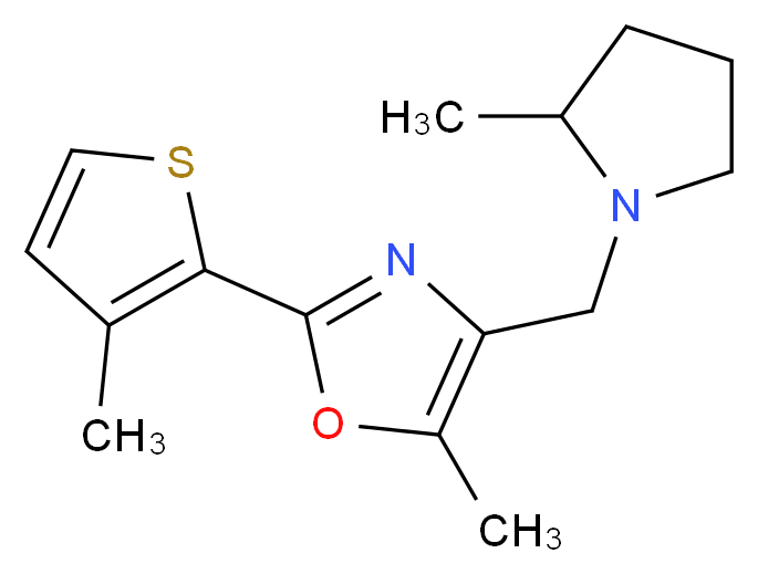 5-methyl-4-[(2-methylpyrrolidin-1-yl)methyl]-2-(3-methyl-2-thienyl)-1,3-oxazole_Molecular_structure_CAS_)