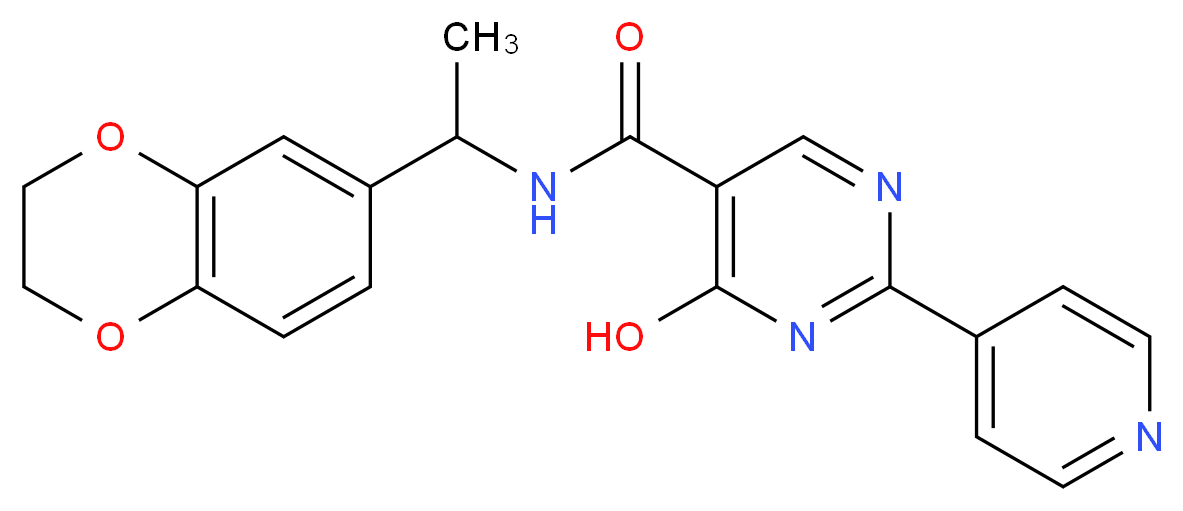 N-[1-(2,3-dihydro-1,4-benzodioxin-6-yl)ethyl]-4-hydroxy-2-pyridin-4-ylpyrimidine-5-carboxamide_Molecular_structure_CAS_)