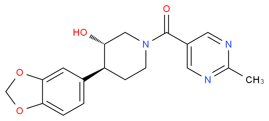 (3S*,4S*)-4-(1,3-benzodioxol-5-yl)-1-[(2-methylpyrimidin-5-yl)carbonyl]piperidin-3-ol_Molecular_structure_CAS_)