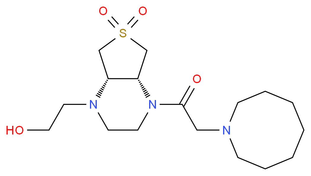 2-[(4aR*,7aS*)-4-(azocan-1-ylacetyl)-6,6-dioxidohexahydrothieno[3,4-b]pyrazin-1(2H)-yl]ethanol_Molecular_structure_CAS_)