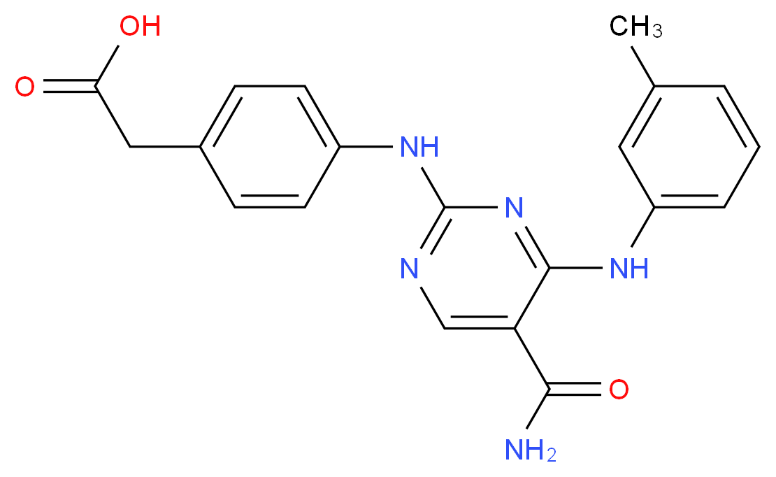 [4-({5-(AMINOCARBONYL)-4-[(3-METHYLPHENYL)AMINO]PYRIMIDIN-2-YL}AMINO)PHENYL]ACETIC ACID_Molecular_structure_CAS_)