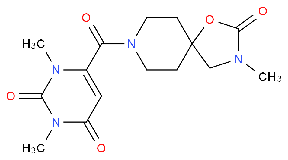 1,3-dimethyl-6-[(3-methyl-2-oxo-1-oxa-3,8-diazaspiro[4.5]dec-8-yl)carbonyl]-2,4(1H,3H)-pyrimidinedione_Molecular_structure_CAS_)