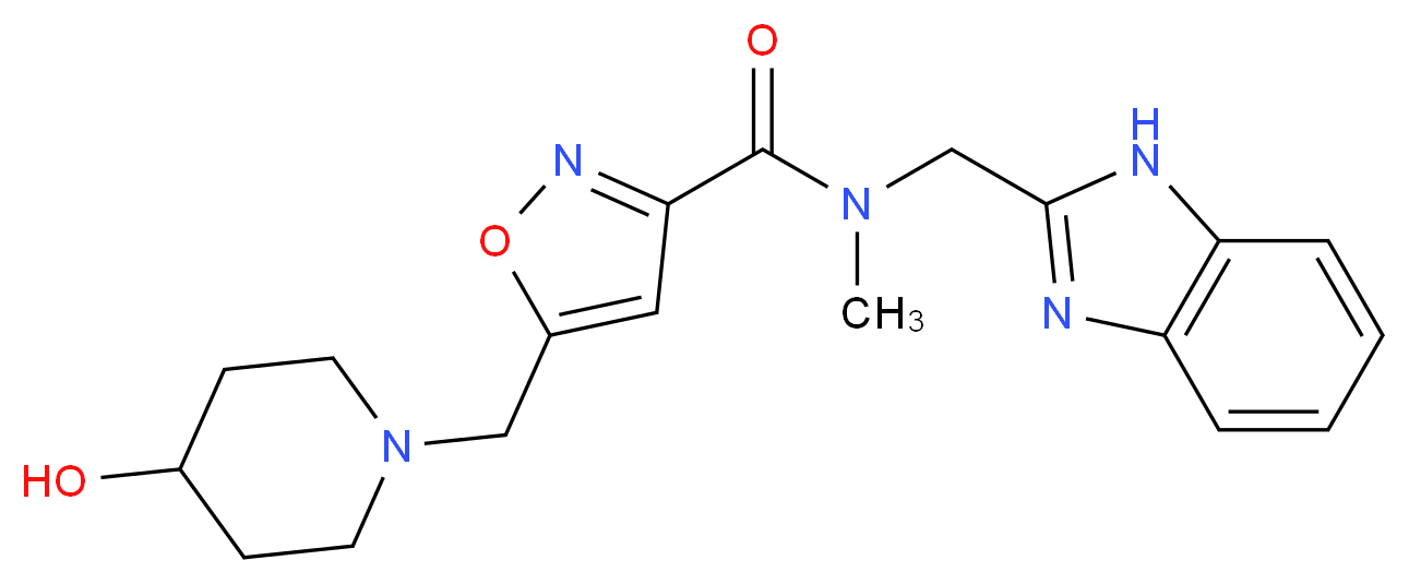 N-(1H-benzimidazol-2-ylmethyl)-5-[(4-hydroxypiperidin-1-yl)methyl]-N-methylisoxazole-3-carboxamide_Molecular_structure_CAS_)