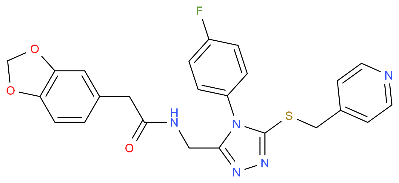 2-(1,3-benzodioxol-5-yl)-N-({4-(4-fluorophenyl)-5-[(4-pyridinylmethyl)thio]-4H-1,2,4-triazol-3-yl}methyl)acetamide_Molecular_structure_CAS_)