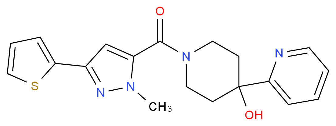 1-{[1-methyl-3-(2-thienyl)-1H-pyrazol-5-yl]carbonyl}-4-pyridin-2-ylpiperidin-4-ol_Molecular_structure_CAS_)