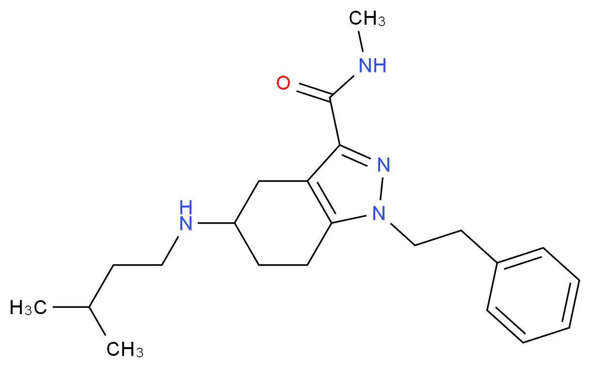 N-methyl-5-[(3-methylbutyl)amino]-1-(2-phenylethyl)-4,5,6,7-tetrahydro-1H-indazole-3-carboxamide_Molecular_structure_CAS_)