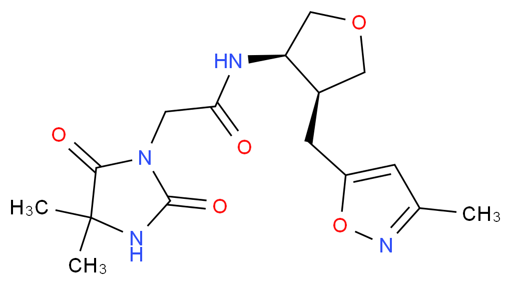 2-(4,4-dimethyl-2,5-dioxoimidazolidin-1-yl)-N-{(3R*,4S*)-4-[(3-methylisoxazol-5-yl)methyl]tetrahydrofuran-3-yl}acetamide_Molecular_structure_CAS_)