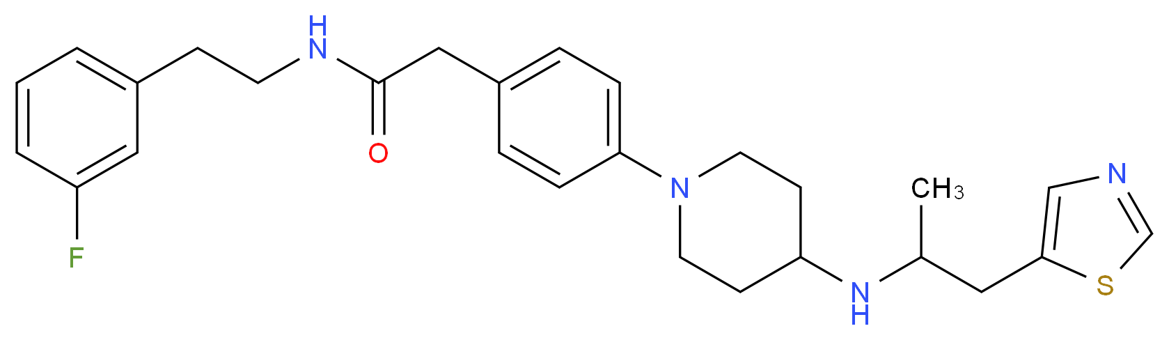 N-[2-(3-fluorophenyl)ethyl]-2-[4-(4-{[1-methyl-2-(1,3-thiazol-5-yl)ethyl]amino}-1-piperidinyl)phenyl]acetamide_Molecular_structure_CAS_)