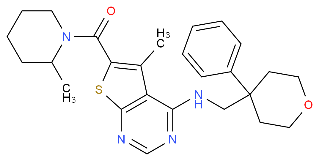 5-methyl-6-[(2-methyl-1-piperidinyl)carbonyl]-N-[(4-phenyltetrahydro-2H-pyran-4-yl)methyl]thieno[2,3-d]pyrimidin-4-amine_Molecular_structure_CAS_)