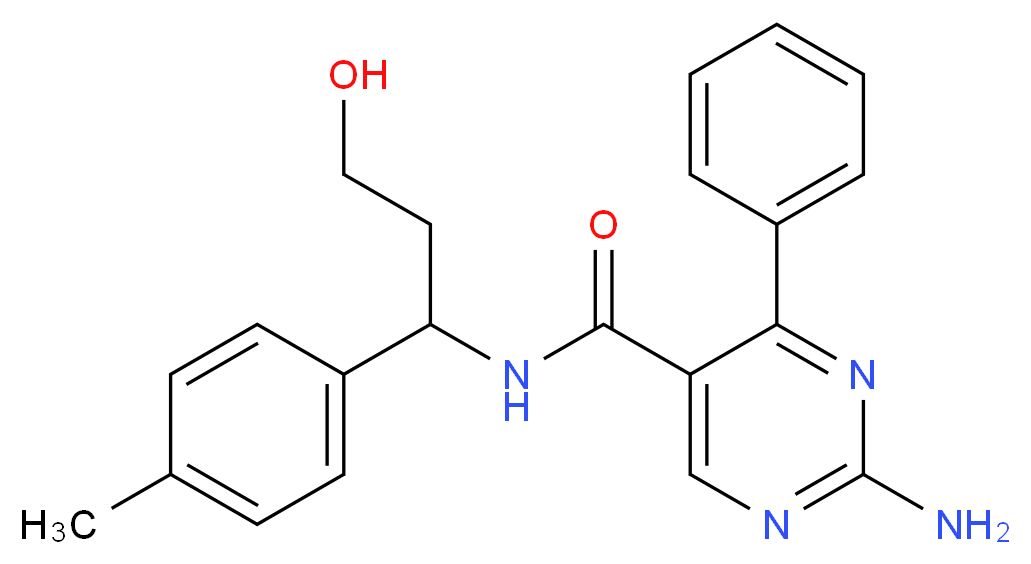 2-amino-N-[3-hydroxy-1-(4-methylphenyl)propyl]-4-phenylpyrimidine-5-carboxamide_Molecular_structure_CAS_)