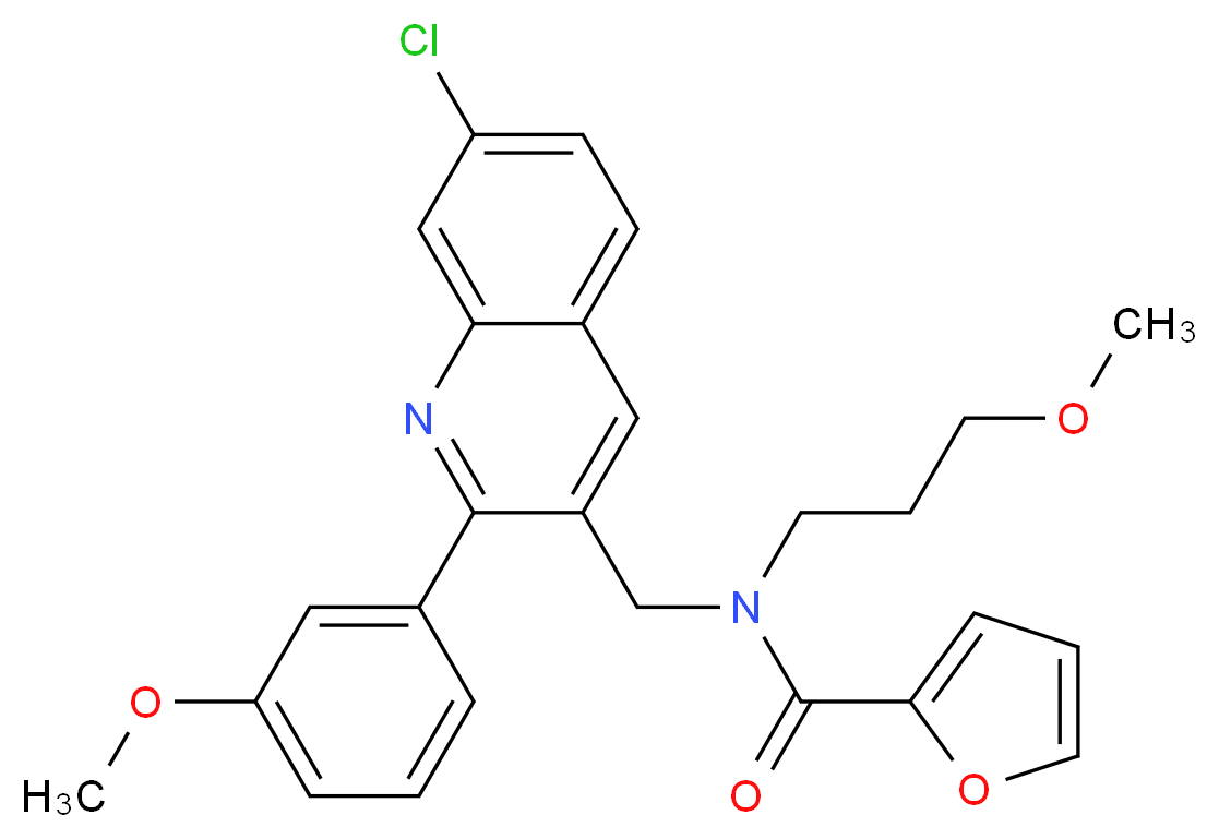 N-{[7-chloro-2-(3-methoxyphenyl)-3-quinolinyl]methyl}-N-(3-methoxypropyl)-2-furamide_Molecular_structure_CAS_)