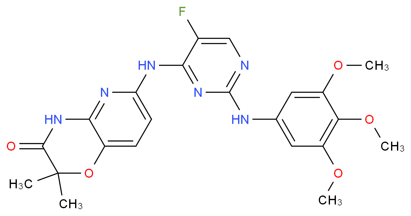 6-({5-fluoro-2-[(3,4,5-trimethoxyphenyl)amino]pyrimidin-4-yl}amino)-2,2-dimethyl-2H-pyrido[3,2-b][1,4]oxazin-3(4H)-one_Molecular_structure_CAS_)