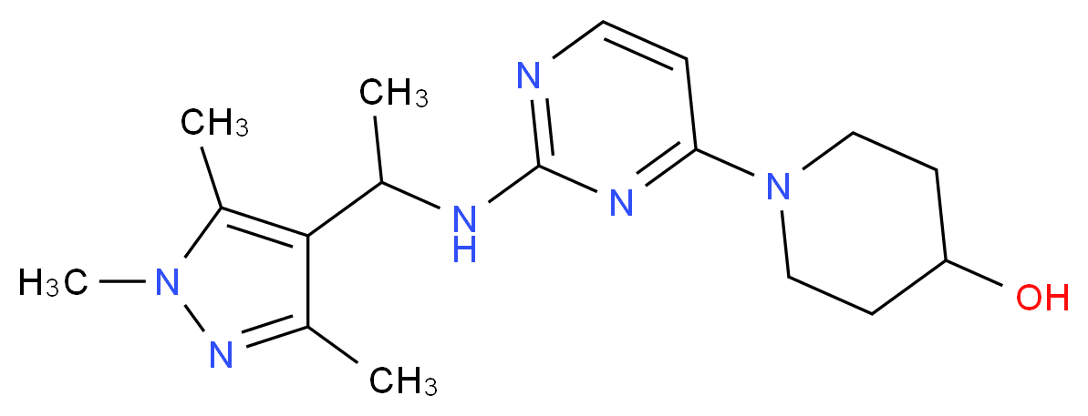 1-(2-{[1-(1,3,5-trimethyl-1H-pyrazol-4-yl)ethyl]amino}pyrimidin-4-yl)piperidin-4-ol_Molecular_structure_CAS_)