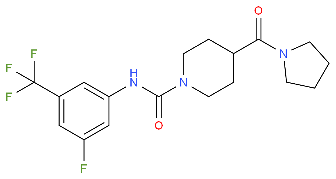 N-[3-fluoro-5-(trifluoromethyl)phenyl]-4-(pyrrolidin-1-ylcarbonyl)piperidine-1-carboxamide_Molecular_structure_CAS_)