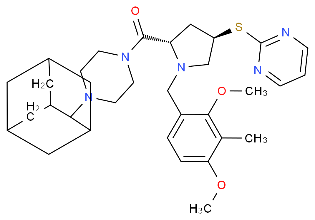 2-{[(3R,5S)-5-{[4-(2-adamantyl)-1-piperazinyl]carbonyl}-1-(2,4-dimethoxy-3-methylbenzyl)-3-pyrrolidinyl]thio}pyrimidine_Molecular_structure_CAS_)