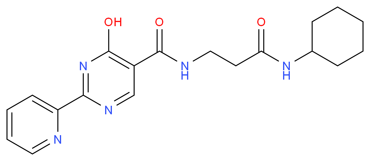 N-[3-(cyclohexylamino)-3-oxopropyl]-4-hydroxy-2-pyridin-2-ylpyrimidine-5-carboxamide_Molecular_structure_CAS_)
