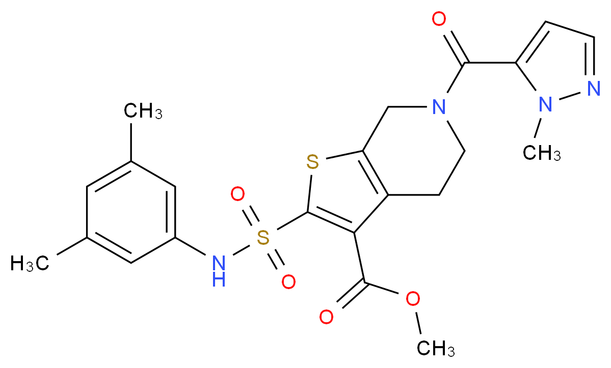 methyl 2-{[(3,5-dimethylphenyl)amino]sulfonyl}-6-[(1-methyl-1H-pyrazol-5-yl)carbonyl]-4,5,6,7-tetrahydrothieno[2,3-c]pyridine-3-carboxylate_Molecular_structure_CAS_)