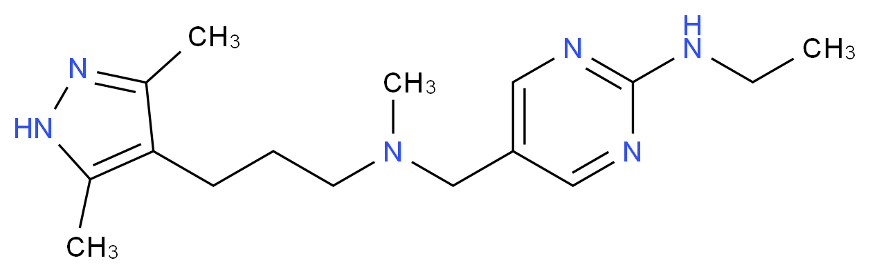 5-{[[3-(3,5-dimethyl-1H-pyrazol-4-yl)propyl](methyl)amino]methyl}-N-ethylpyrimidin-2-amine_Molecular_structure_CAS_)