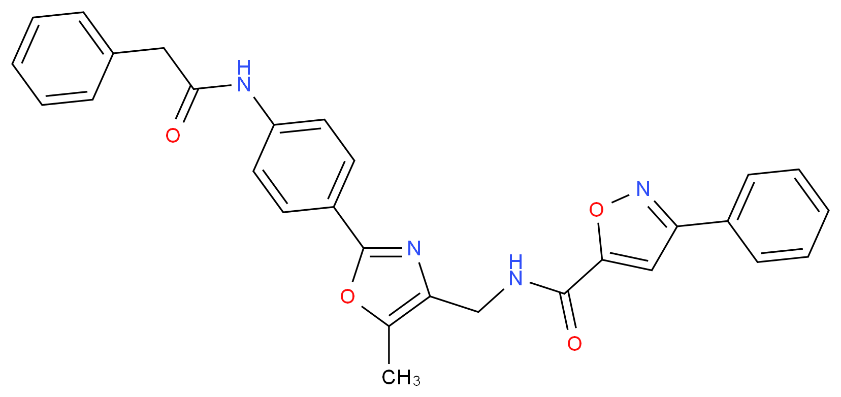 N-[(5-methyl-2-{4-[(phenylacetyl)amino]phenyl}-1,3-oxazol-4-yl)methyl]-3-phenyl-5-isoxazolecarboxamide_Molecular_structure_CAS_)