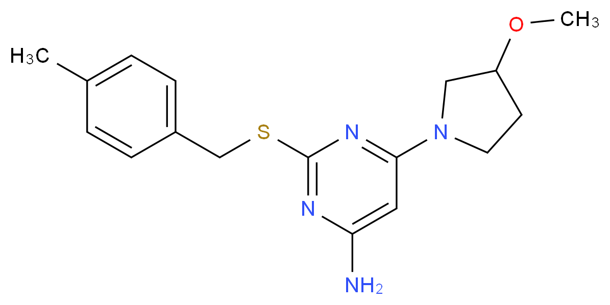6-(3-methoxypyrrolidin-1-yl)-2-[(4-methylbenzyl)thio]pyrimidin-4-amine_Molecular_structure_CAS_)