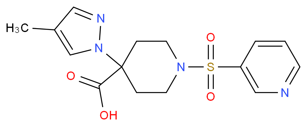 4-(4-methyl-1H-pyrazol-1-yl)-1-(pyridin-3-ylsulfonyl)piperidine-4-carboxylic acid_Molecular_structure_CAS_)