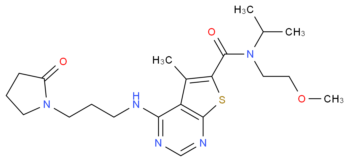 N-isopropyl-N-(2-methoxyethyl)-5-methyl-4-{[3-(2-oxo-1-pyrrolidinyl)propyl]amino}thieno[2,3-d]pyrimidine-6-carboxamide_Molecular_structure_CAS_)