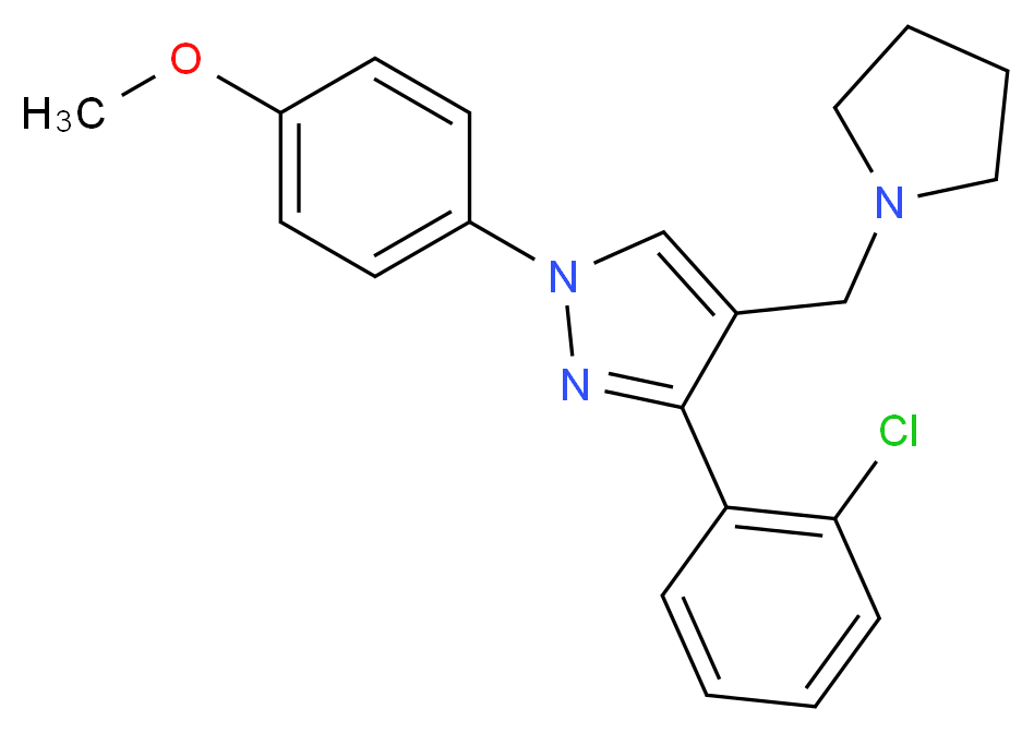 3-(2-chlorophenyl)-1-(4-methoxyphenyl)-4-(1-pyrrolidinylmethyl)-1H-pyrazole_Molecular_structure_CAS_)