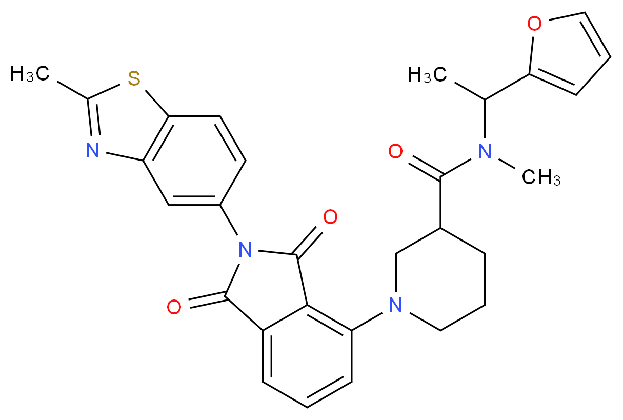 N-[1-(2-furyl)ethyl]-N-methyl-1-[2-(2-methyl-1,3-benzothiazol-5-yl)-1,3-dioxo-2,3-dihydro-1H-isoindol-4-yl]-3-piperidinecarboxamide_Molecular_structure_CAS_)