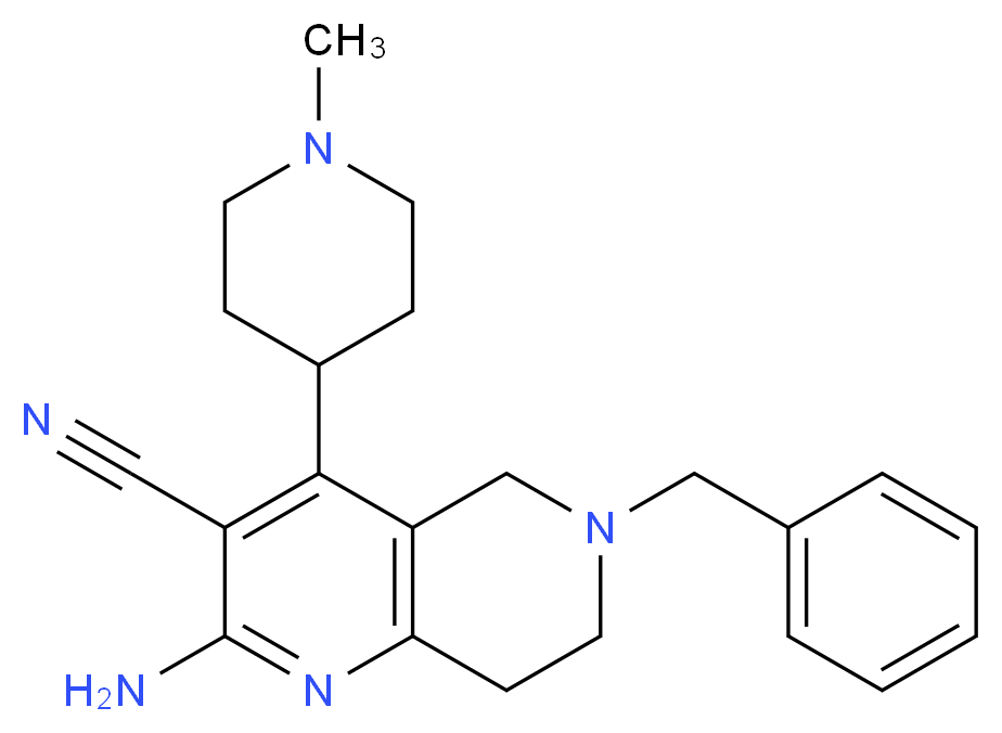 2-amino-6-benzyl-4-(1-methylpiperidin-4-yl)-5,6,7,8-tetrahydro-1,6-naphthyridine-3-carbonitrile_Molecular_structure_CAS_)