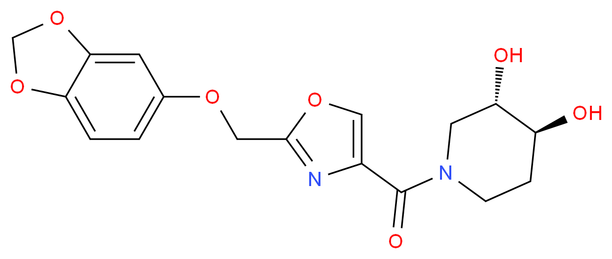 (3S*,4S*)-1-({2-[(1,3-benzodioxol-5-yloxy)methyl]-1,3-oxazol-4-yl}carbonyl)piperidine-3,4-diol_Molecular_structure_CAS_)