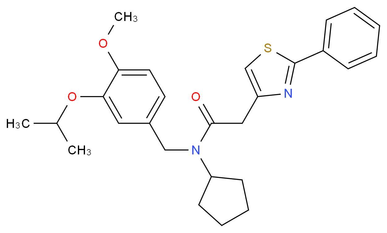 N-cyclopentyl-N-(3-isopropoxy-4-methoxybenzyl)-2-(2-phenyl-1,3-thiazol-4-yl)acetamide_Molecular_structure_CAS_)