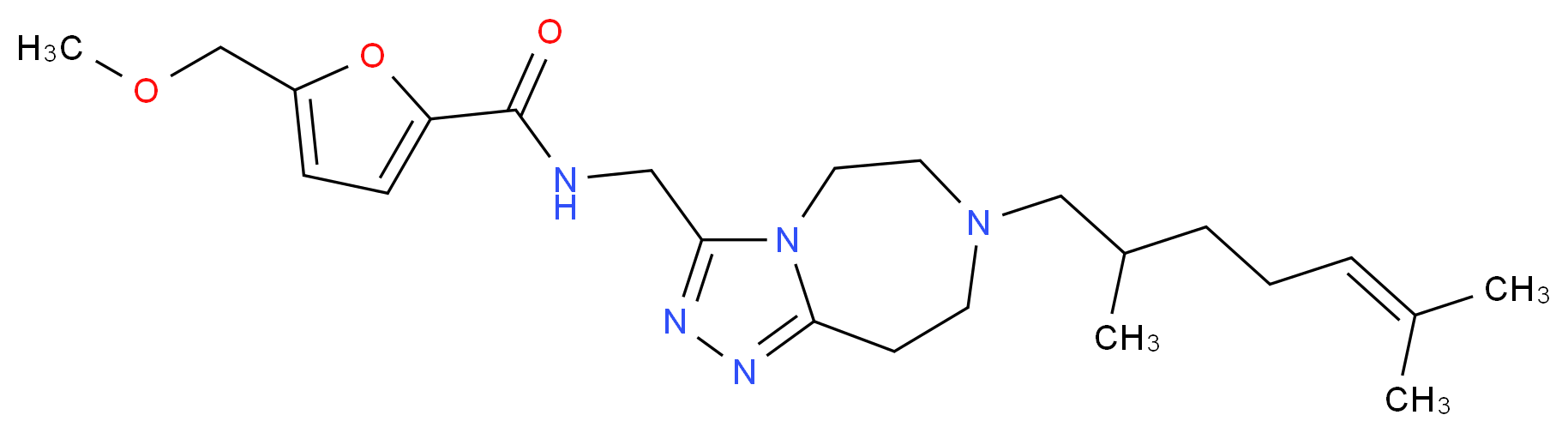 N-{[7-(2,6-dimethyl-5-hepten-1-yl)-6,7,8,9-tetrahydro-5H-[1,2,4]triazolo[4,3-d][1,4]diazepin-3-yl]methyl}-5-(methoxymethyl)-2-furamide_Molecular_structure_CAS_)