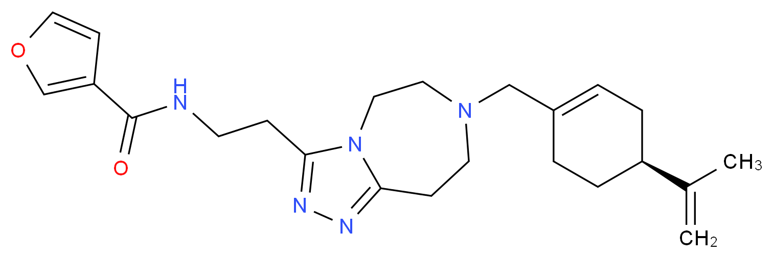 N-[2-(7-{[(4S)-4-isopropenyl-1-cyclohexen-1-yl]methyl}-6,7,8,9-tetrahydro-5H-[1,2,4]triazolo[4,3-d][1,4]diazepin-3-yl)ethyl]-3-furamide_Molecular_structure_CAS_)