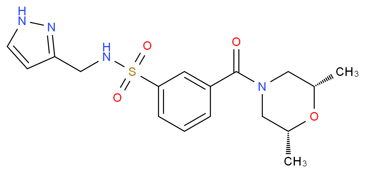 3-{[(2R*,6S*)-2,6-dimethylmorpholin-4-yl]carbonyl}-N-(1H-pyrazol-3-ylmethyl)benzenesulfonamide_Molecular_structure_CAS_)