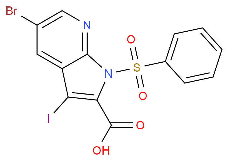 5-Bromo-3-iodo-1-(phenylsulfonyl)-1H-pyrrolo[2,3-b]pyridine-2-carboxylic acid_Molecular_structure_CAS_)