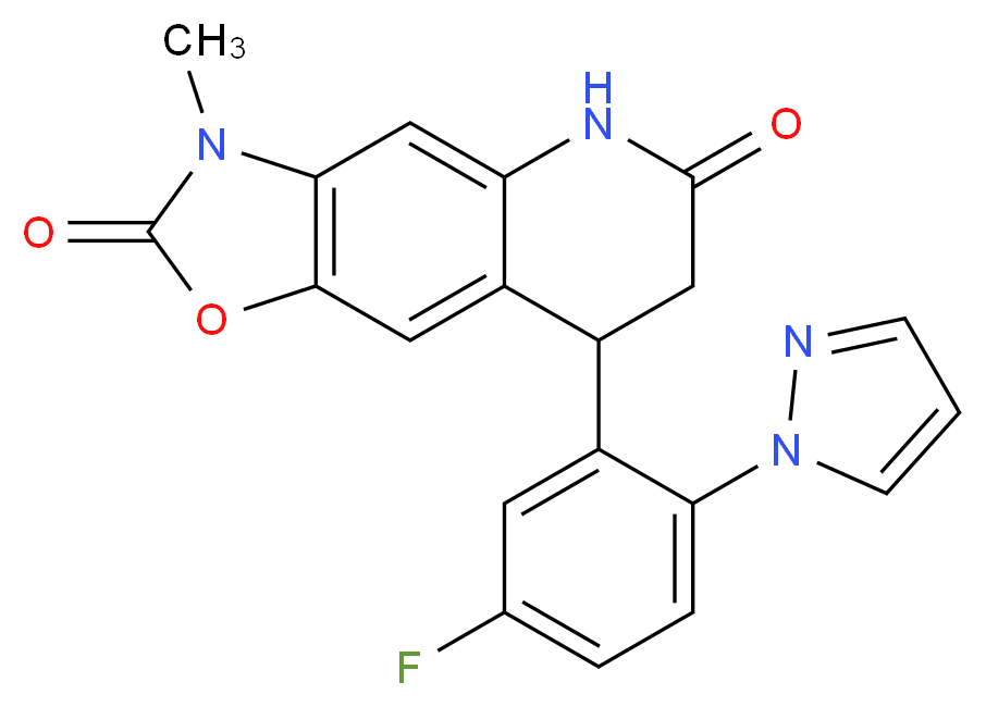 8-[5-fluoro-2-(1H-pyrazol-1-yl)phenyl]-3-methyl-7,8-dihydro[1,3]oxazolo[5,4-g]quinoline-2,6(3H,5H)-dione_Molecular_structure_CAS_)