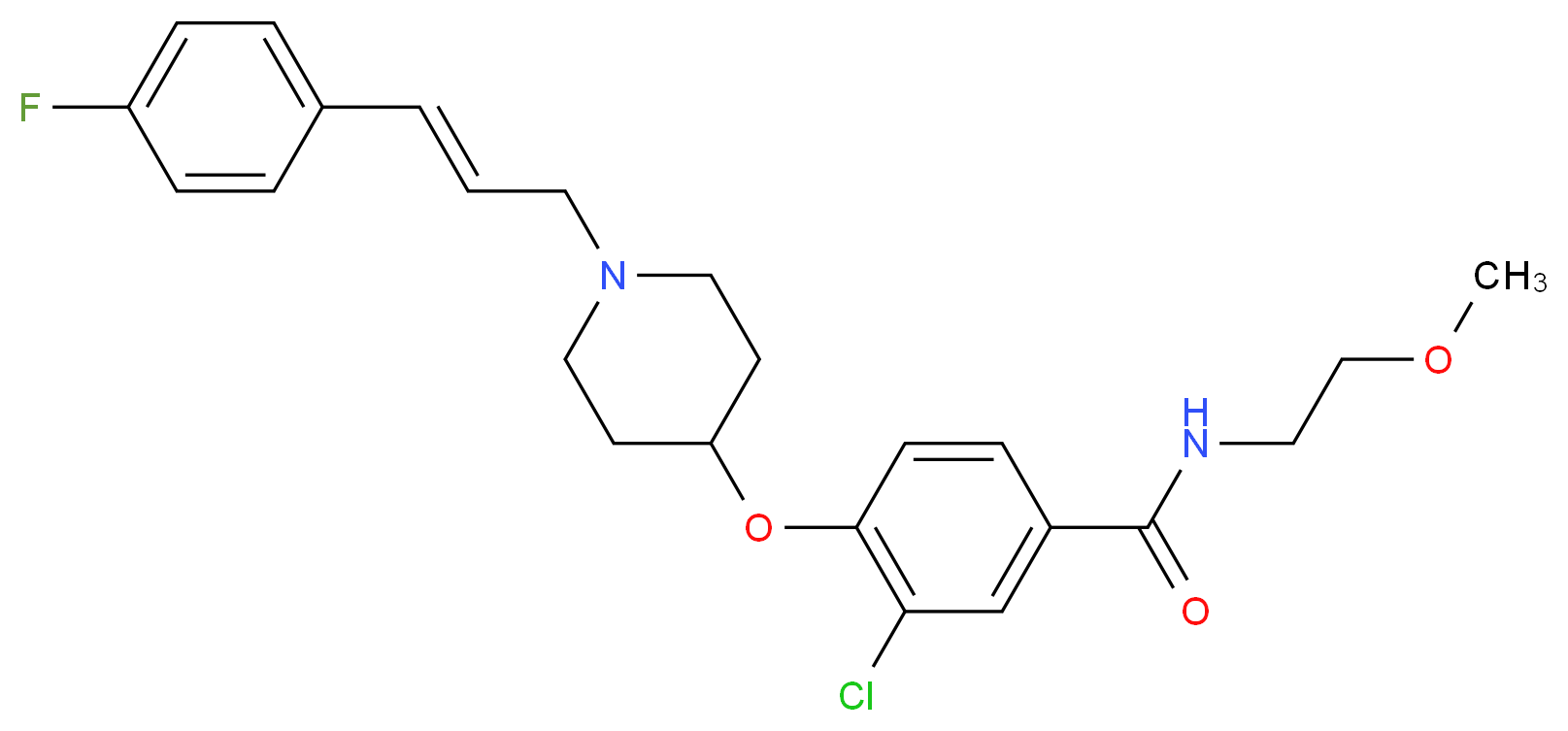 3-chloro-4-({1-[(2E)-3-(4-fluorophenyl)-2-propen-1-yl]-4-piperidinyl}oxy)-N-(2-methoxyethyl)benzamide_Molecular_structure_CAS_)