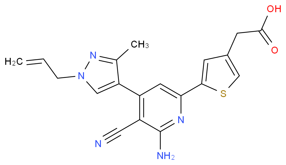 {5-[4-(1-allyl-3-methyl-1H-pyrazol-4-yl)-6-amino-5-cyanopyridin-2-yl]-3-thienyl}acetic acid_Molecular_structure_CAS_)