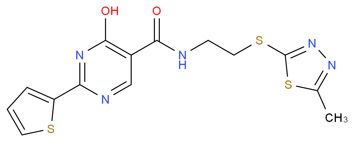 4-hydroxy-N-{2-[(5-methyl-1,3,4-thiadiazol-2-yl)thio]ethyl}-2-(2-thienyl)pyrimidine-5-carboxamide_Molecular_structure_CAS_)