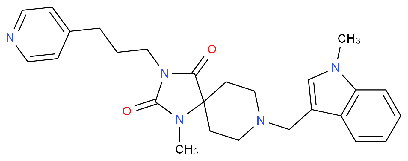 1-methyl-8-[(1-methyl-1H-indol-3-yl)methyl]-3-[3-(4-pyridinyl)propyl]-1,3,8-triazaspiro[4.5]decane-2,4-dione_Molecular_structure_CAS_)