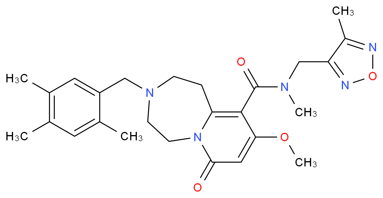 9-methoxy-N-methyl-N-[(4-methyl-1,2,5-oxadiazol-3-yl)methyl]-7-oxo-3-(2,4,5-trimethylbenzyl)-1,2,3,4,5,7-hexahydropyrido[1,2-d][1,4]diazepine-10-carboxamide_Molecular_structure_CAS_)