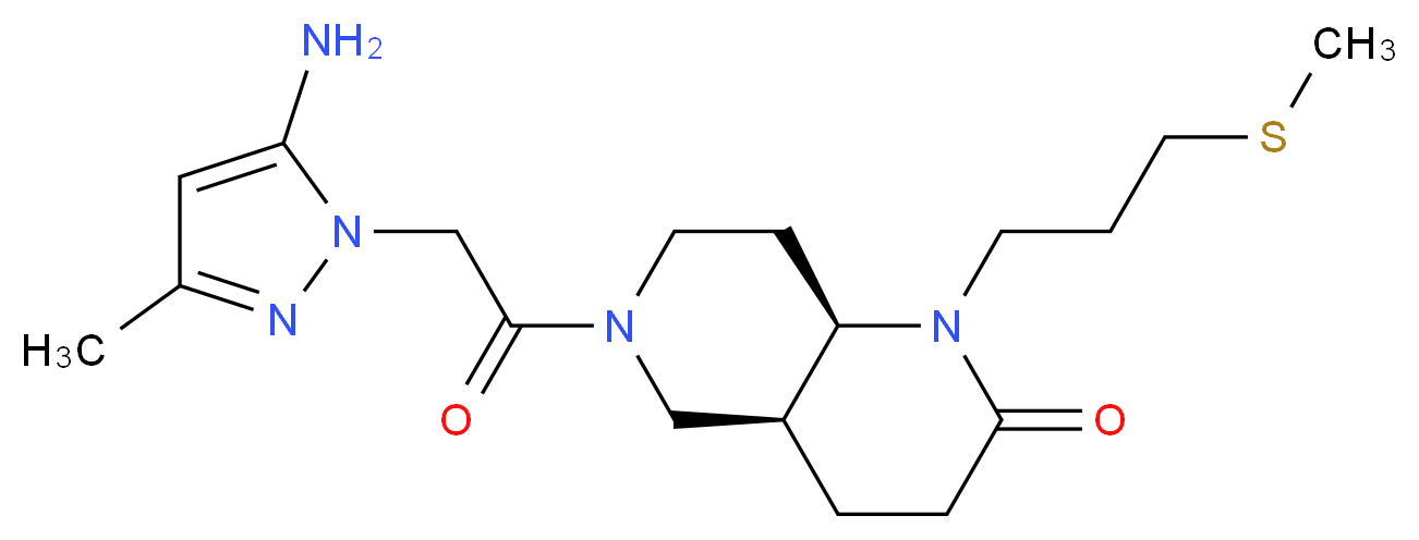 (4aS*,8aR*)-6-[(5-amino-3-methyl-1H-pyrazol-1-yl)acetyl]-1-[3-(methylthio)propyl]octahydro-1,6-naphthyridin-2(1H)-one_Molecular_structure_CAS_)