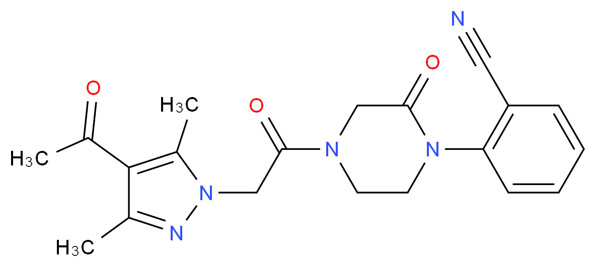 2-{4-[(4-acetyl-3,5-dimethyl-1H-pyrazol-1-yl)acetyl]-2-oxo-1-piperazinyl}benzonitrile_Molecular_structure_CAS_)