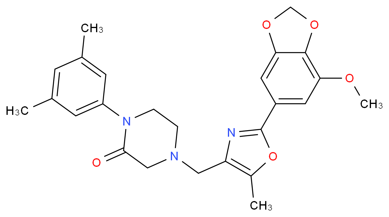 1-(3,5-dimethylphenyl)-4-{[2-(7-methoxy-1,3-benzodioxol-5-yl)-5-methyl-1,3-oxazol-4-yl]methyl}-2-piperazinone_Molecular_structure_CAS_)