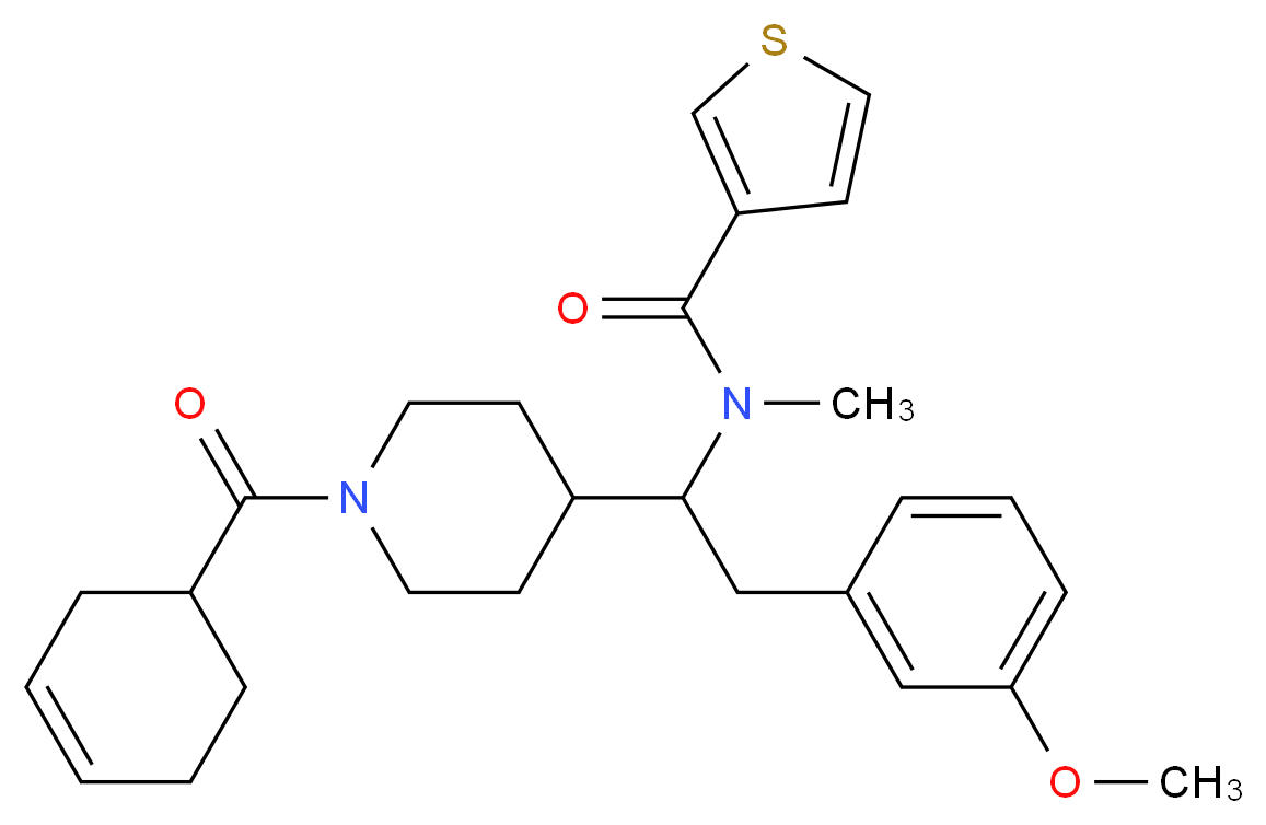 N-[1-[1-(3-cyclohexen-1-ylcarbonyl)-4-piperidinyl]-2-(3-methoxyphenyl)ethyl]-N-methyl-3-thiophenecarboxamide_Molecular_structure_CAS_)