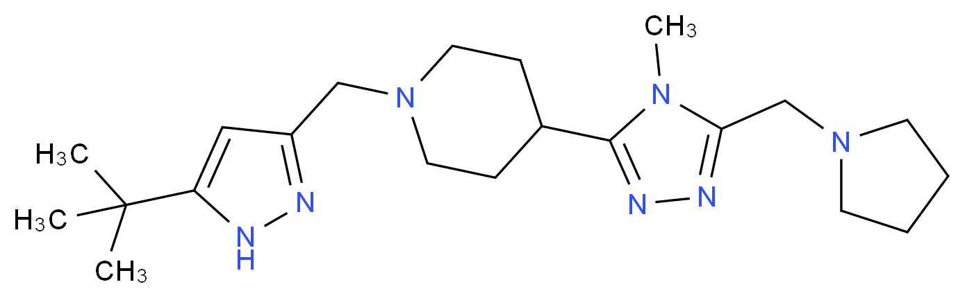 1-[(5-tert-butyl-1H-pyrazol-3-yl)methyl]-4-[4-methyl-5-(pyrrolidin-1-ylmethyl)-4H-1,2,4-triazol-3-yl]piperidine_Molecular_structure_CAS_)