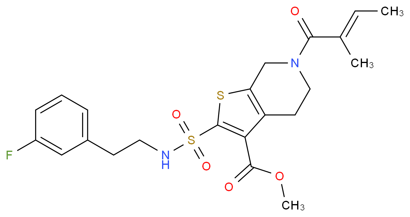 methyl 2-({[2-(3-fluorophenyl)ethyl]amino}sulfonyl)-6-[(2E)-2-methyl-2-butenoyl]-4,5,6,7-tetrahydrothieno[2,3-c]pyridine-3-carboxylate_Molecular_structure_CAS_)