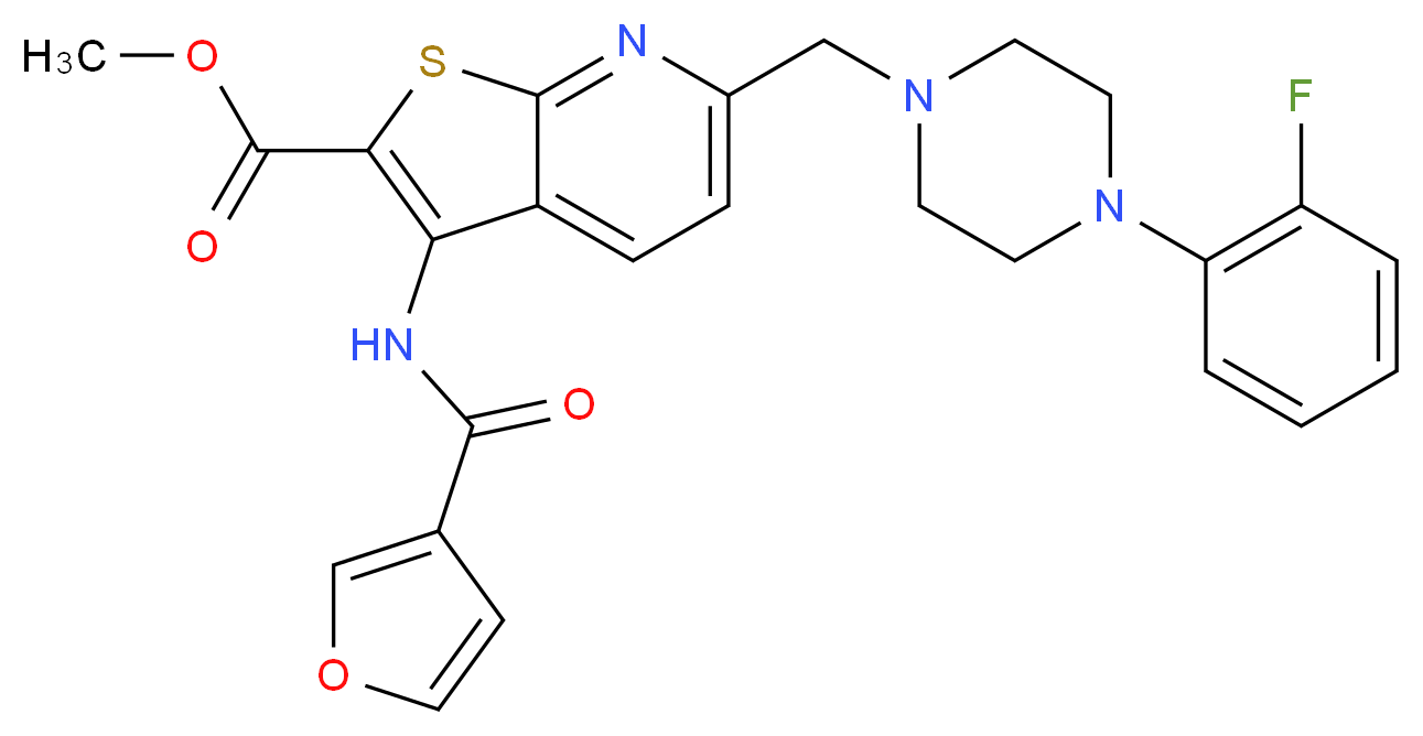 methyl 6-{[4-(2-fluorophenyl)-1-piperazinyl]methyl}-3-(3-furoylamino)thieno[2,3-b]pyridine-2-carboxylate_Molecular_structure_CAS_)